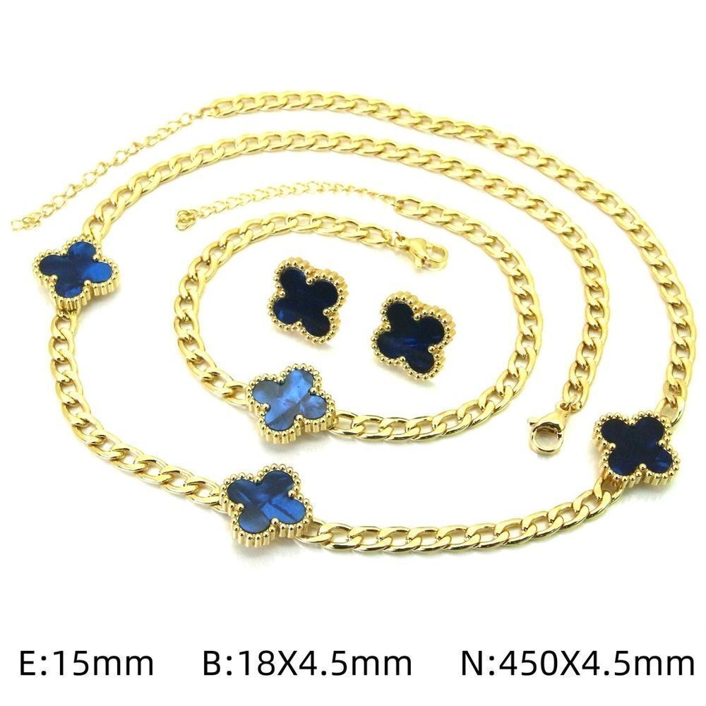 Elegant Gold and Blue Floral Jewelry Set 18K GP